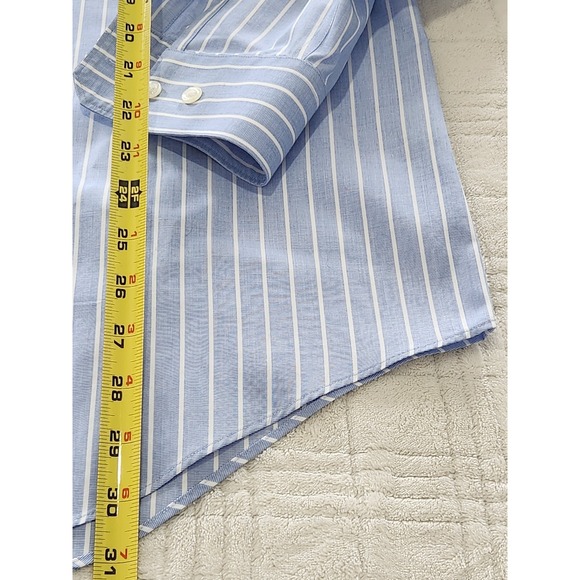 Johnston & Murphy Blue White Stripe Print Dress Shirt Men's Sz M NWOT - Picture 4 of 7